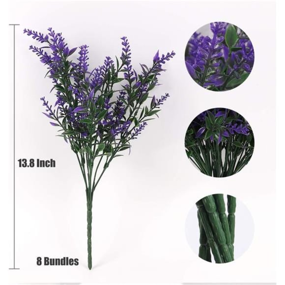 8 Bundles Greenery Lavender Fake Shrubs Flowers UV Resistant Planter - Picture 6 of 6